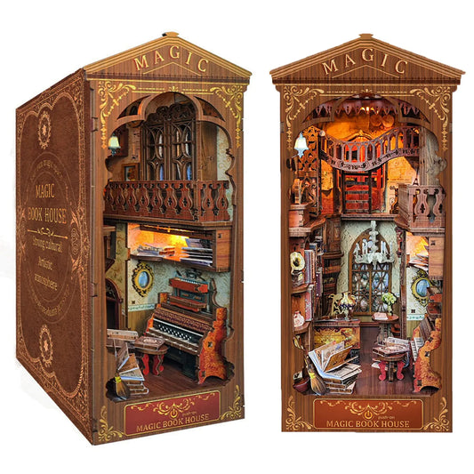 Enchanted Book House Book Nook Kit – DIY Wooden Bookshelf Insert with LED Lights (Dollhouse Diorama for Adults & Teens, 14+)
