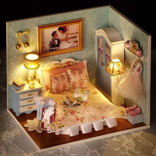Floral Romance Retreat – DIY Miniature Bedroom Kit with Music & LED | Elegant Handcrafted Decor for Adults & Teens
