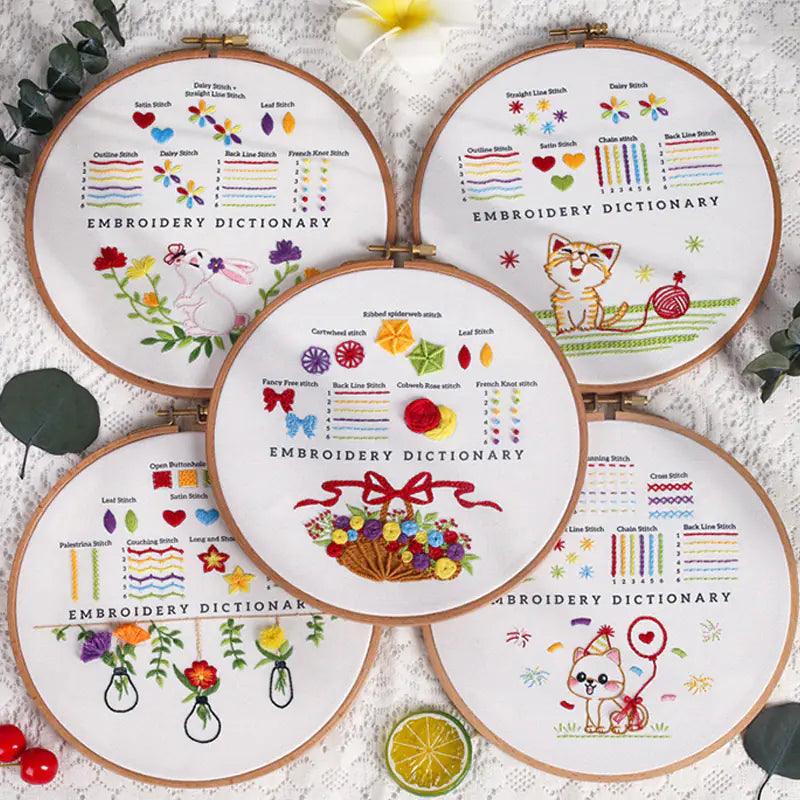 DIY Easy Embroidery Kit – Beginner‑Friendly Printed Pattern Set (18 Color Variations, Plastic or Bamboo Hoop)