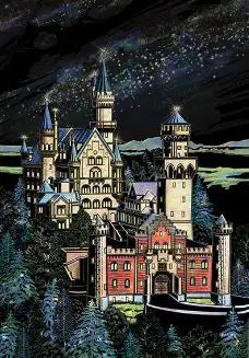 Neuschwanstein Castle Night Scratch Art Kit – DIY Fairytale Landscape Reveal on Premium White Cardboard (40.5×28.5 cm with Tools)