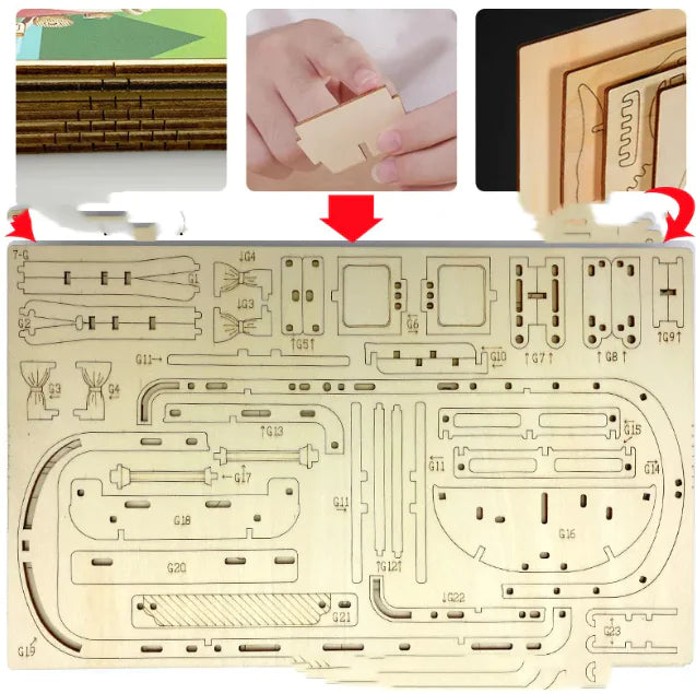DIY Wooden 3D Camper Puzzle – Red or Blue Variant (226 Pieces, Ages 15+)