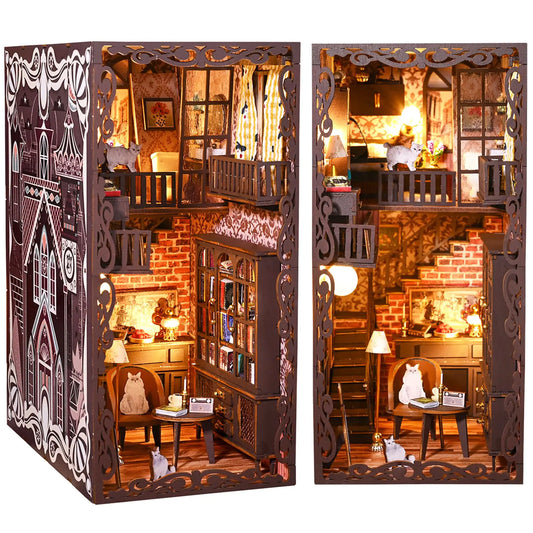 Spilay Secret Castle Book Nook Kit – DIY Musical Dollhouse Diorama with LED Lights & Bookshelf Insert (Miniature Building Puzzle for Teens & Adults)