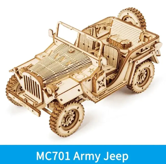MC701 Army Jeep – 3D Wooden Military Vehicle Puzzle Model with Moving Parts (Ages 8+)