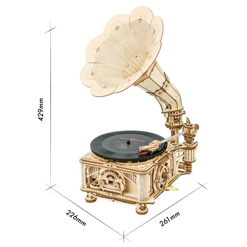 DIY Wooden Mechanical Phonograph Puzzle – Functional 3D Model Kit (Standard & Joint Style Variants)