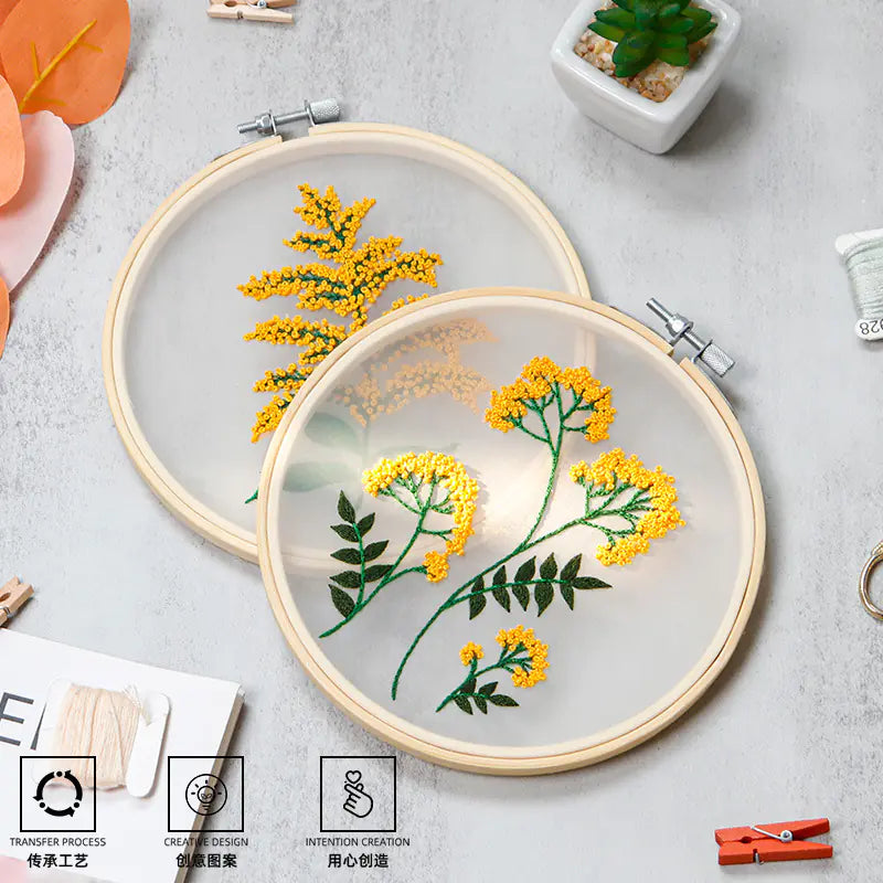 ✨ DIY Transparent Fabric Embroidery Kit – 4 Designs | With or Without Hoop