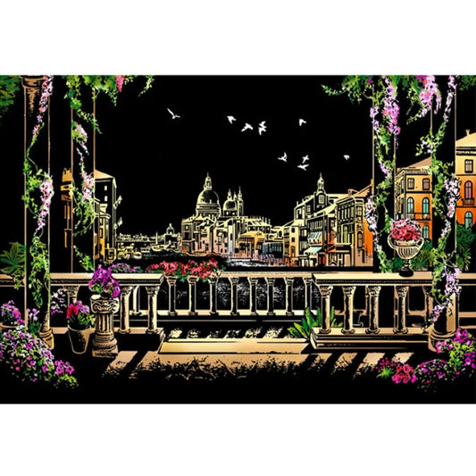 Venice Water City Night Scratch Art Kit – DIY Canal & Skyline Reveal with Domes, Bridges & Gondolas (40.5×28.5 cm with Tools)