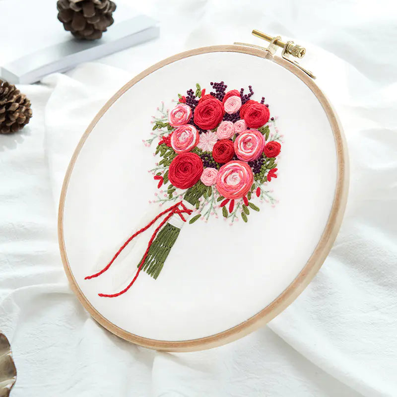 💐 Embroidery DIY Material Set – Floral Bouquet Collection (10 Expressive Styles)