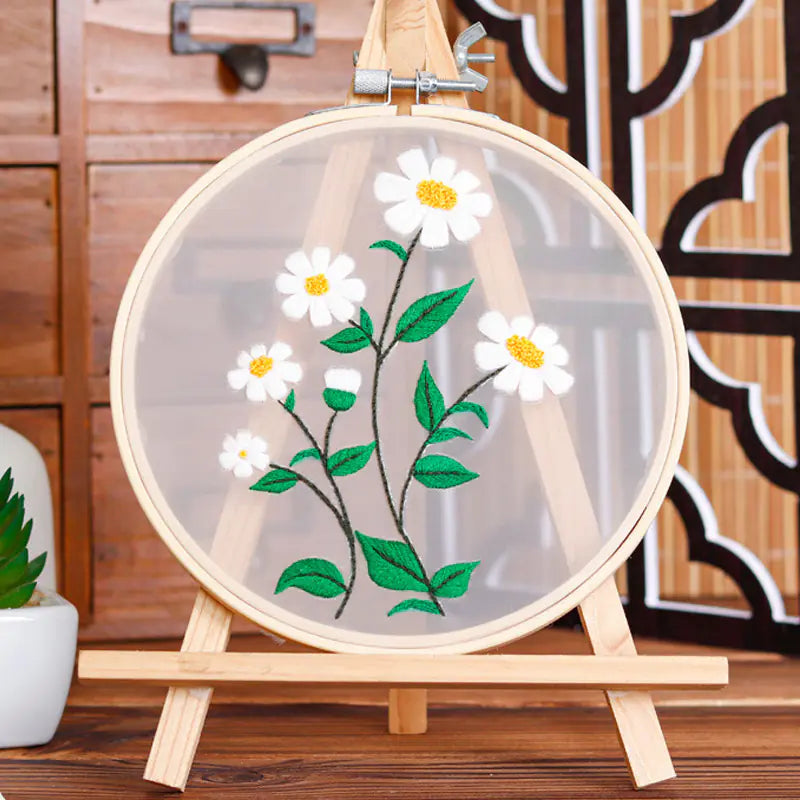 ✨ DIY Transparent Fabric Embroidery Kit – 4 Designs | With or Without Hoop