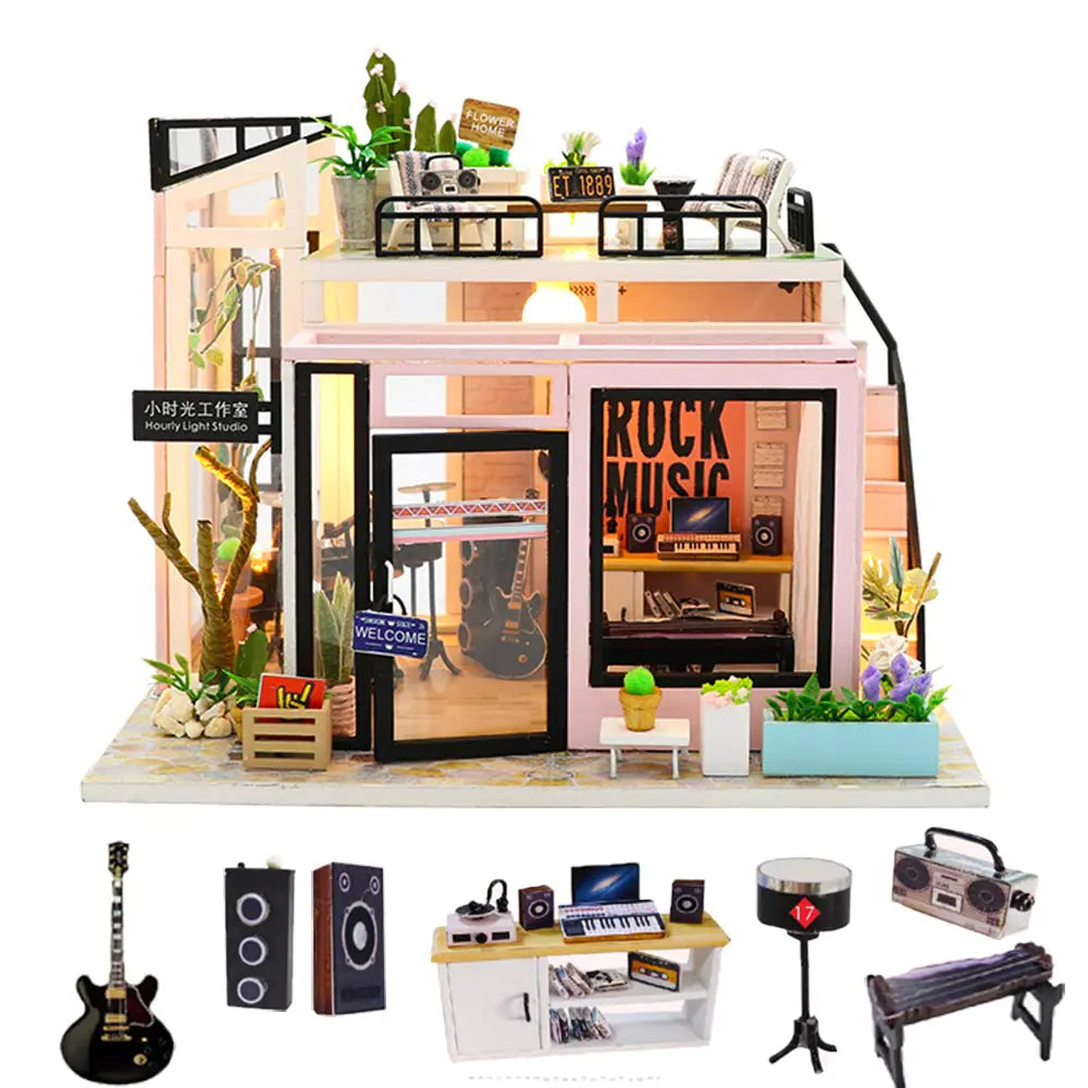 Time Studio – DIY 1:24 Scale Miniature Music Room with LED, Music Box & Dust Cover