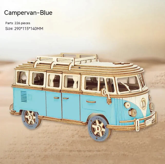 DIY Wooden 3D Camper Puzzle – Red or Blue Variant (226 Pieces, Ages 15+)