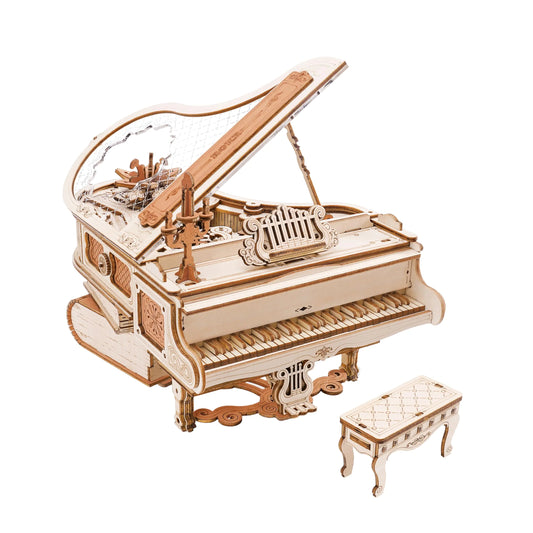 ROKR Vintage Piano 3D Wooden Puzzle – Self‑Playing Mechanical Music Box Model Kit (223pcs, No‑Glue Assembly, “Variations on the Canon”)