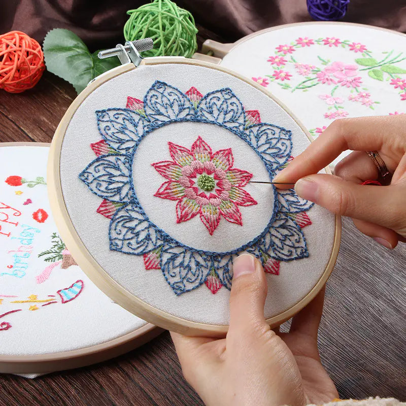🌸 Lotus Flower DIY Embroidery Starter Kit – 4 Variants | No Hoop Included