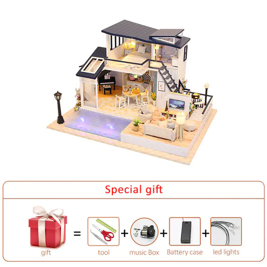 Summer Lights Cabin – DIY Sound & LED Miniature Villa Kit | Handcrafted Retreat for Display & Gifting