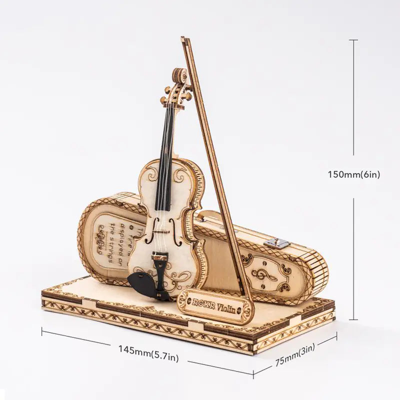 Wooden Violin – 3D Puzzle Model Kit with Bow & Case (Ages 8+, No Tools Required)