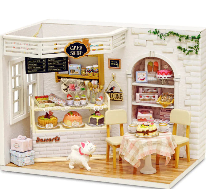 DIY Miniature Cake Shop Kit – “Kitten Diary: In the Mood for Love” with LED Lights and Whimsical Décor