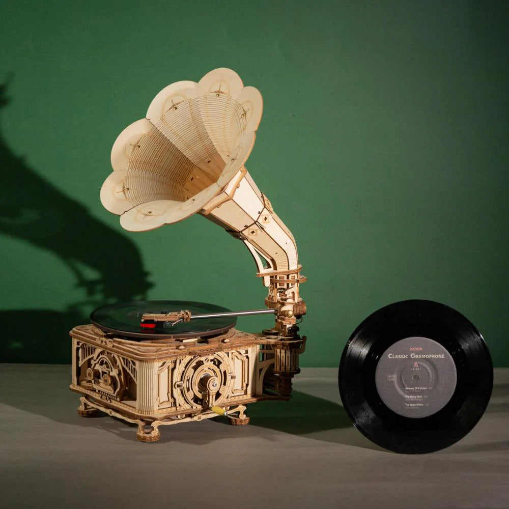 DIY Wooden Mechanical Phonograph Puzzle – Functional 3D Model Kit (Standard & Joint Style Variants)