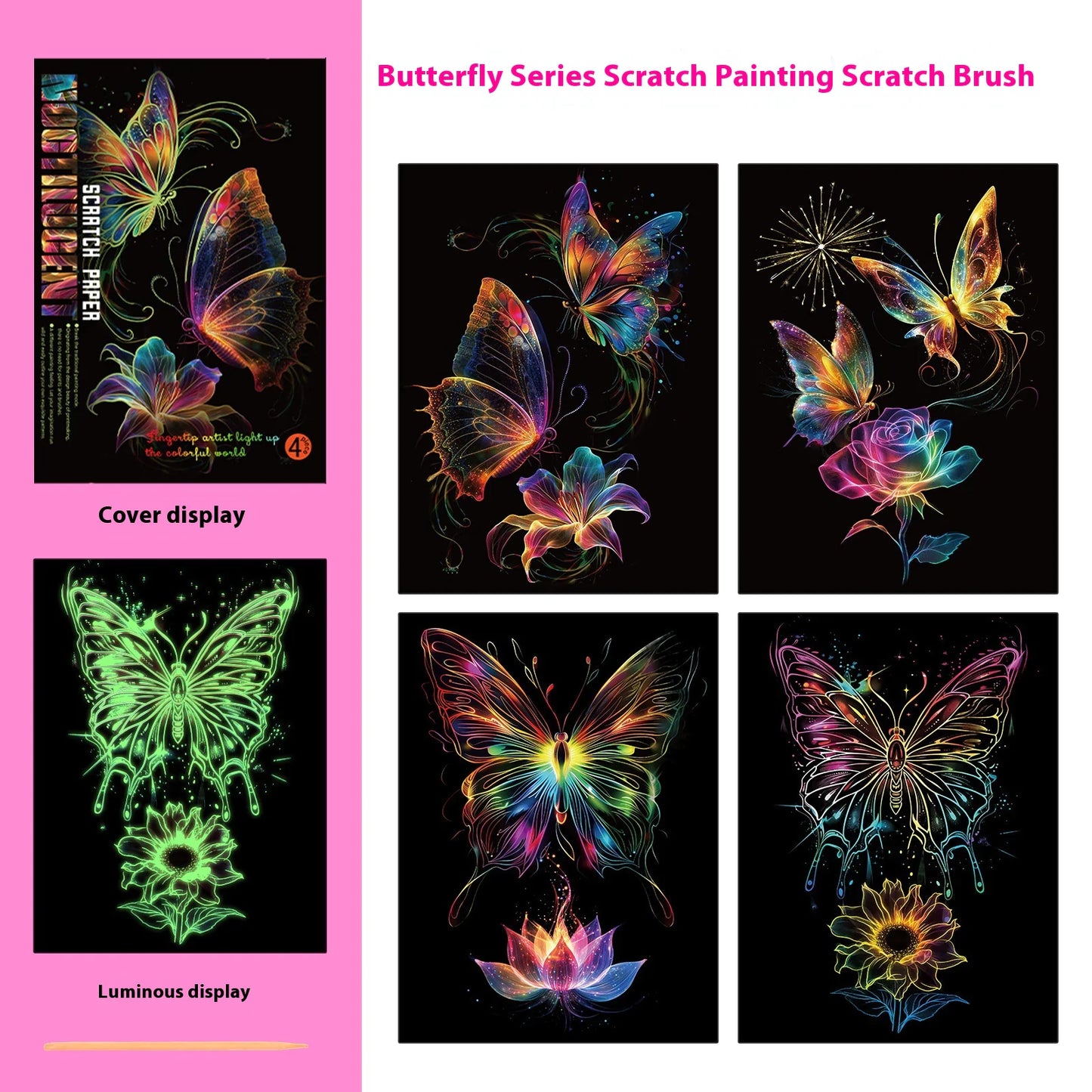 🦋 Butterfly Series – Luminous Scratch Art (315 × 214 mm)