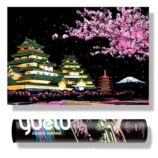 Luigi City Night Scratch Art Kit – DIY Japanese Landmark Reveal with Castle, Pagoda & Mount Fuji (40.5×28.5 cm with Tools)