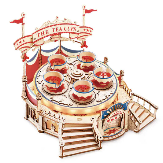 Fairground Teacup Ride – Hand‑Crafted Wooden Music Box (Intricate 3D Puzzle & Display Piece)