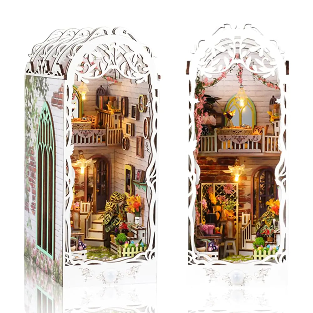 Flower Shop Book Nook Kit – DIY Miniature Street Scene with Touch‑LED, Vintage Decor & Wooden Puzzle for Adults & Teens