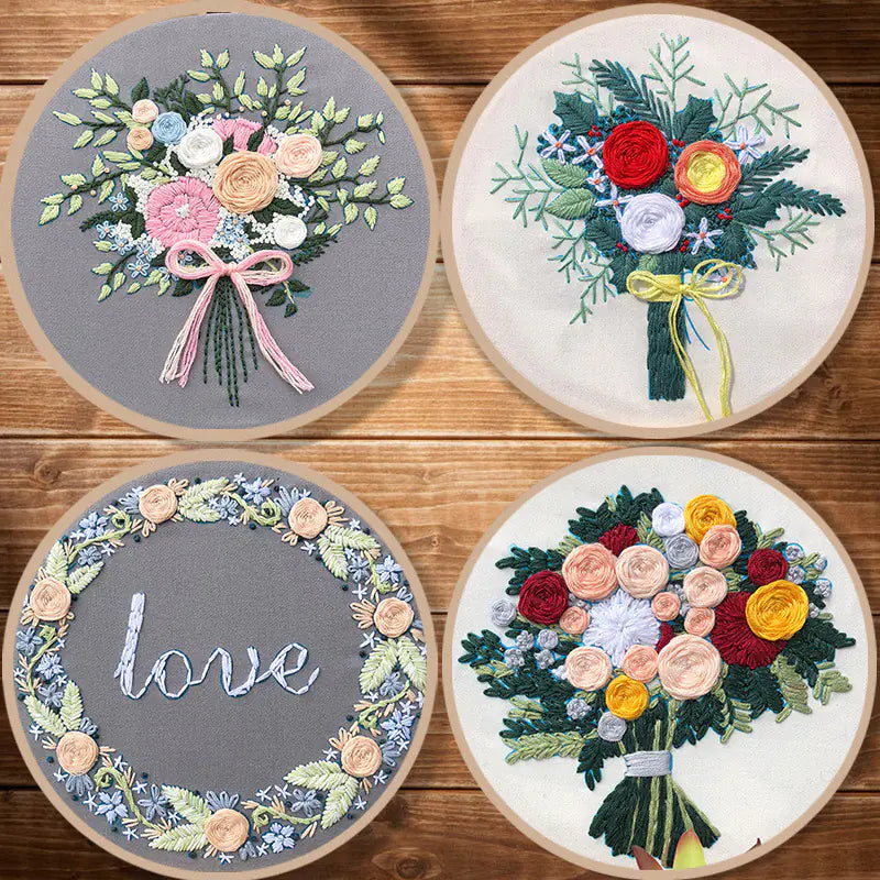🌸 Creative DIY 3D Flower Embroidery Kit – 4 Sentimental Variants | Complete Gift-Ready Set