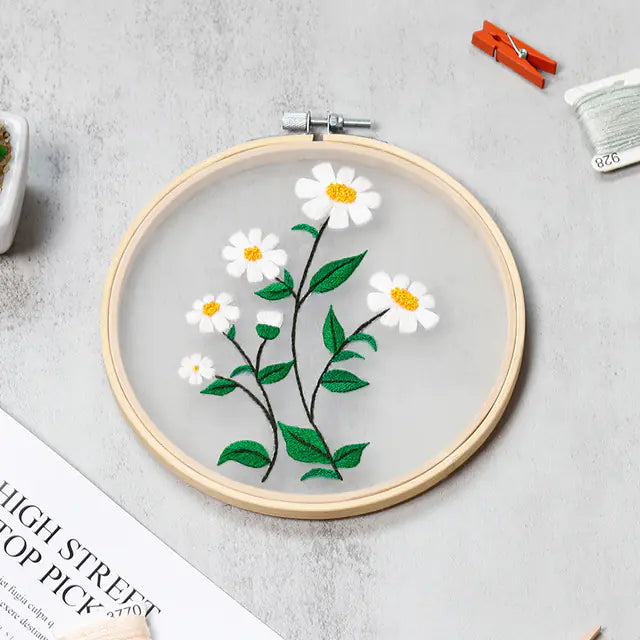 ✨ DIY Transparent Fabric Embroidery Kit – 4 Designs | With or Without Hoop