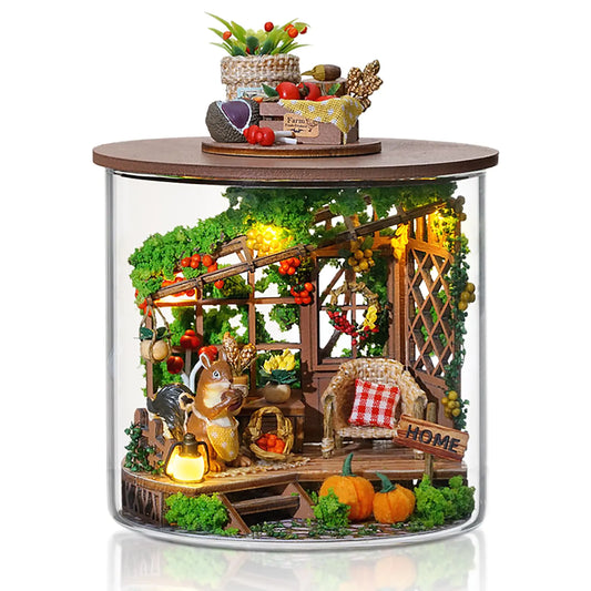 DIY Miniature Garden House Kit – Harvest Time Cottage with LED Lights & Floral Décor (1:24 Scale)