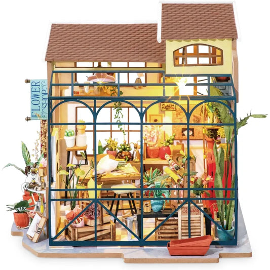 DIY Miniature Flower Shop Kit – Emily’s Boutique by Rolife with LED Lights & Vintage Décor (8.7 x 7.5 x 8.3 in)