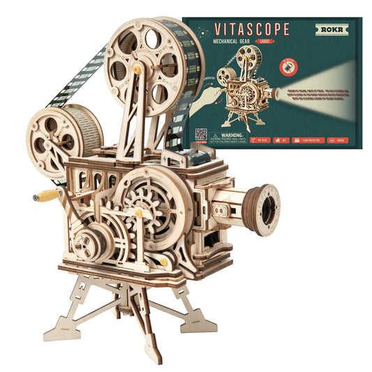 ROKR ROKR Vitascope – Vintage Film Projector 3D Wooden Puzzle (Hand‑Crank Mechanical Model, Plays “Modern Times”)3D Wooden Puzzle for Adults-Vitascope Model Building Kit-Wooden Vintage Projector Craft for Adults