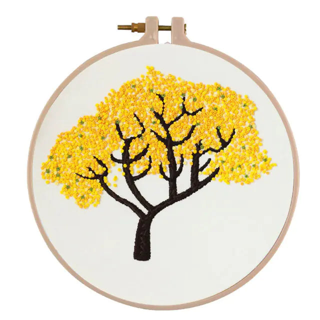 🌸 DIY Stamped Embroidery Starter Kit – Blossoming Tree Series (4 Nature-Inspired Designs)