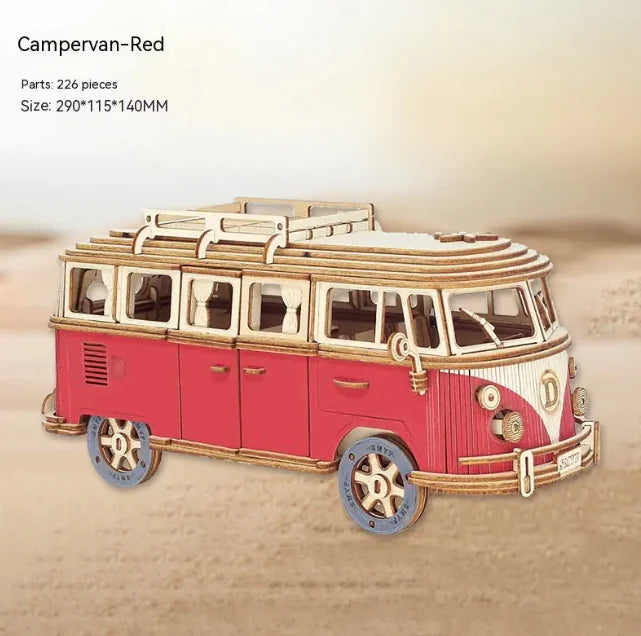 DIY Wooden 3D Camper Puzzle – Red or Blue Variant (226 Pieces, Ages 15+)
