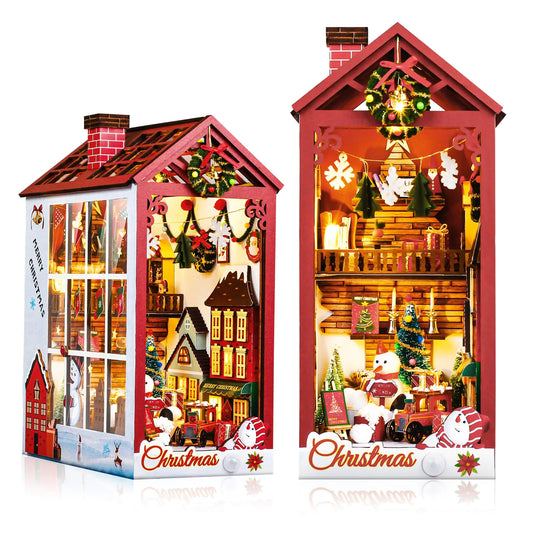 Christmas Eve Book Nook Kit – DIY Miniature Holiday Scene with Sensor‑LED, Music & Festive Décor (3D Wooden Bookshelf Insert for Adults & Teens)