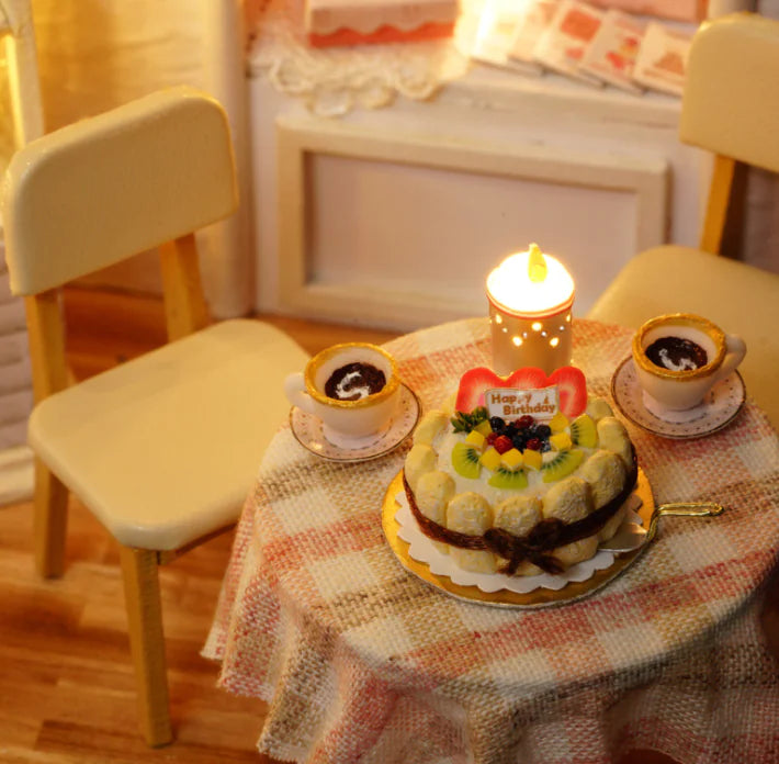 DIY Miniature Cake Shop Kit – “Kitten Diary: In the Mood for Love” with LED Lights and Whimsical Décor