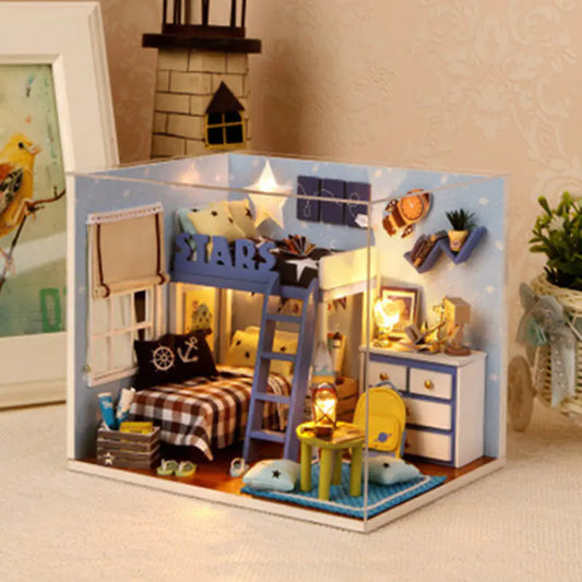 Starry Loft Retreat – DIY Miniature Bedroom Kit with Music & LED | Cozy Bunk Bed Scene for Adults & Teens