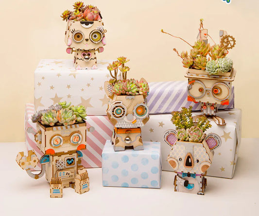WhimsiPlanters – DIY Wooden 3D Puzzle Succulent Holders (5 Character Variants)