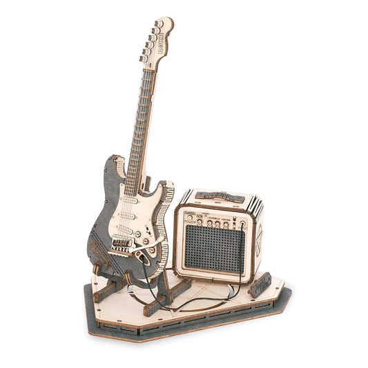 ROKR Electric Guitar – 3D Wooden Puzzle with Amplifier & Stand (140 Pieces, Music Lover’s Collectible Model)