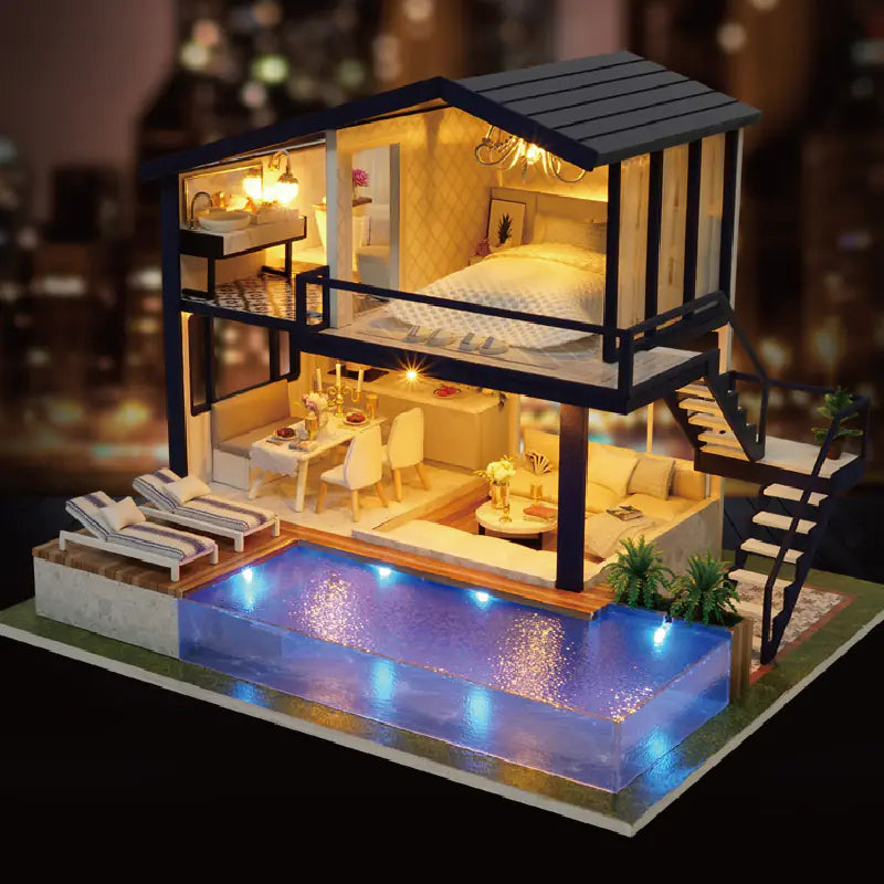 Cottage Time Apartment – DIY Two‑Story Villa Kit with Pool & LED | Handcrafted Coastal‑Modern Retreat for Adults