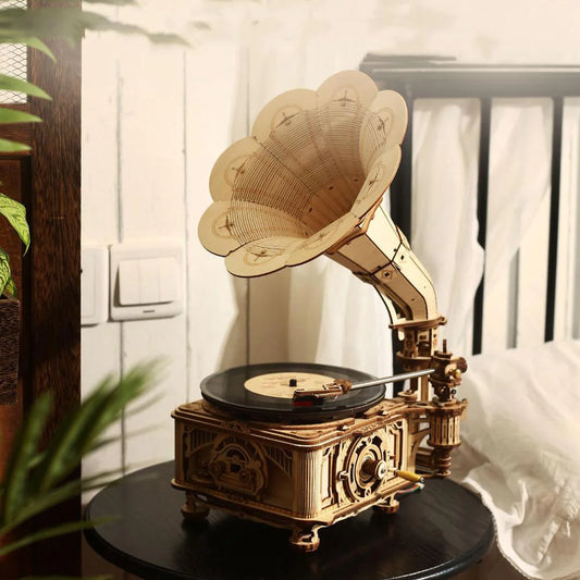 DIY Wooden Mechanical Phonograph Puzzle – Functional 3D Model Kit (Standard & Joint Style Variants)