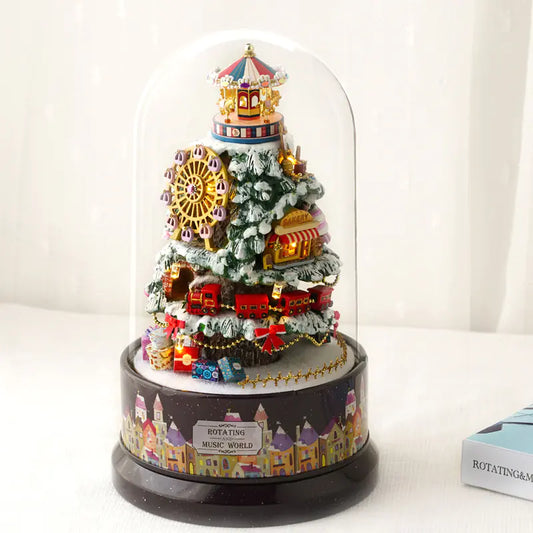 Holiday Carousel Village – Rotating Music World with LED, Sound & Festive Miniatures | Handcrafted Christmas Dome