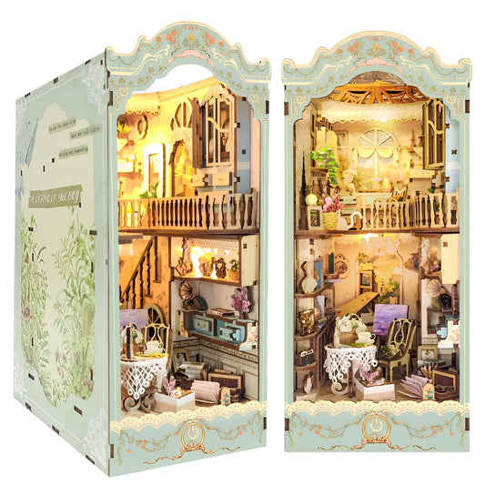 Pastoral Diary: Rose Manor Book Nook Kit – DIY Miniature Manor with LED Touch Light, Vintage Decor & Wooden Puzzle for Adults & Teens