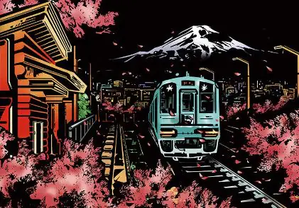 Mount Fuji Night Scratch Art Kit – DIY Japanese Landmark Reveal with City Lights & Bridge Reflection (40.5×28.5 cm with Tools)