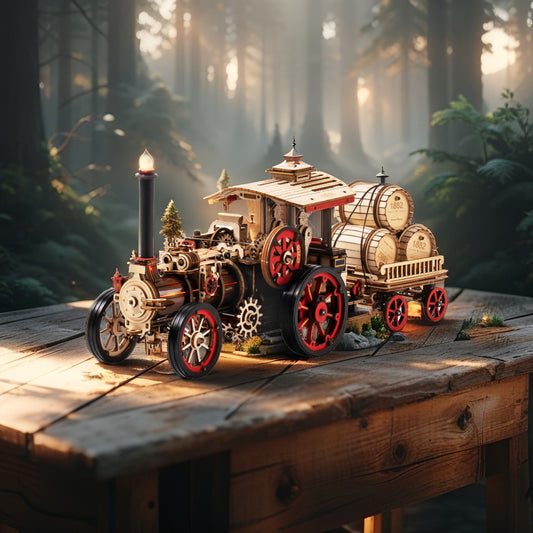 RoWood 1:28 Scale Steam Locomotive – 3D Wooden Mechanical Train Model Kit (469 Pieces, Functional Gears & Motion)