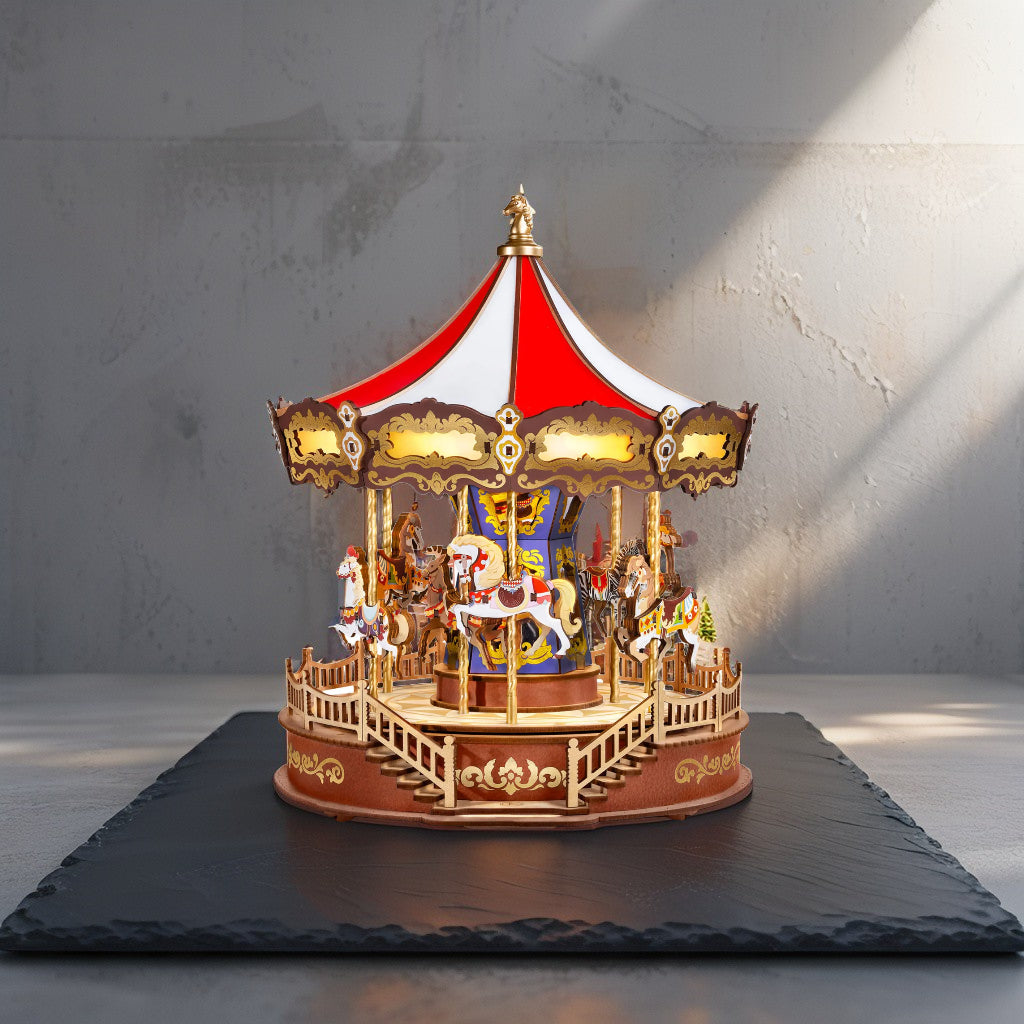 Rolife Classic Carousel – 3D Wooden Puzzle Music Box (265 Pieces, Plays 4 Melodies)