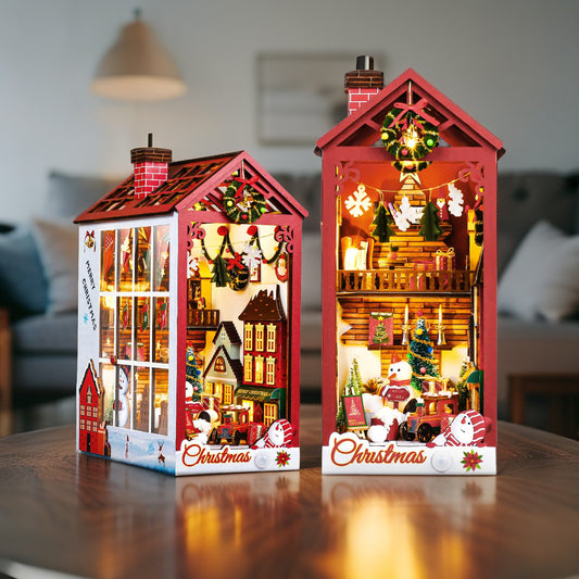 Christmas Eve Book Nook Kit – DIY Miniature Holiday Scene with Sensor‑LED, Music & Festive Décor (3D Wooden Bookshelf Insert for Adults & Teens)