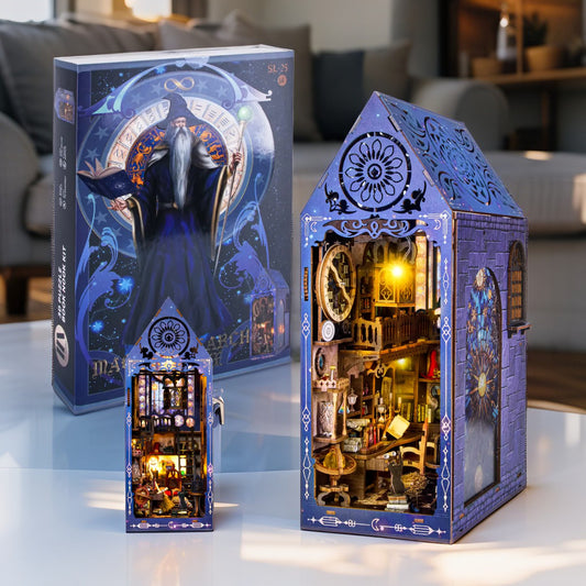 Magic House Book Nook Kit – DIY Wizard’s Study Miniature with LED Lights & Full Tool Set (3D Wooden Puzzle for Adults & Teens)