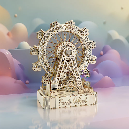 Grand Ferris Wheel Music Box – 3D Wooden Puzzle Kit (DIY Mechanical Model, Rotating Amusement Ride with Melody)
