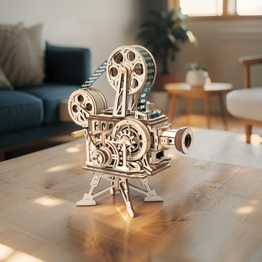 Vitascope – Vintage Film Projector 3D Wooden Puzzle (Hand‑Crank Mechanical Model, Plays “Modern Times”)3D Wooden Puzzle for Adults-Vitascope Model Building Kit-Wooden Vintage Projector Craft for Adults
