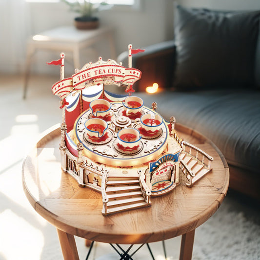 Fairground Teacup Ride – Hand‑Crafted Wooden Music Box (Intricate 3D Puzzle & Display Piece)