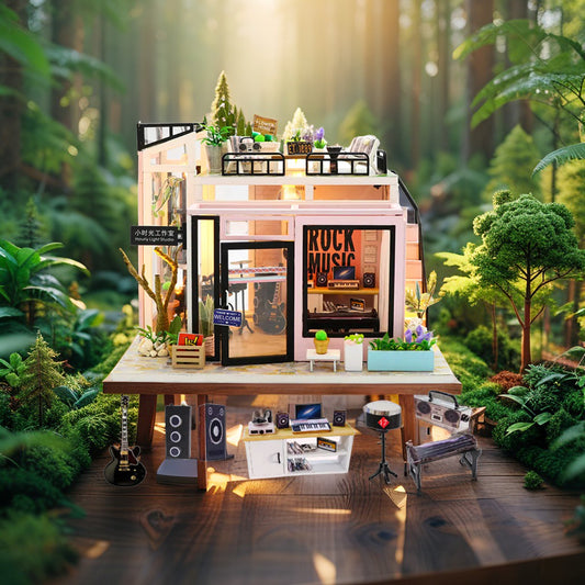 Time Studio – DIY 1:24 Scale Miniature Music Room with LED, Music Box & Dust Cover