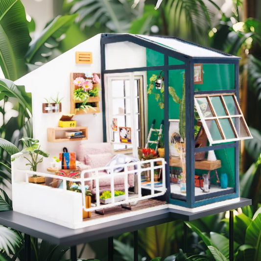Southerly Rest – DIY Miniature Glass‑Room Lounge Kit with LED | Handcrafted Tropical Retreat for Adults